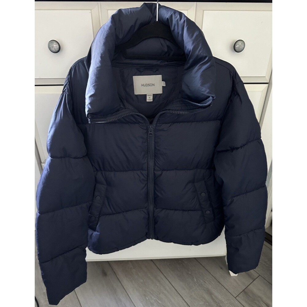 Hudson Womens Short Puffer Jacket Navy Blue Size S Insulated Full Zip Coat - Picture 2 of 8
